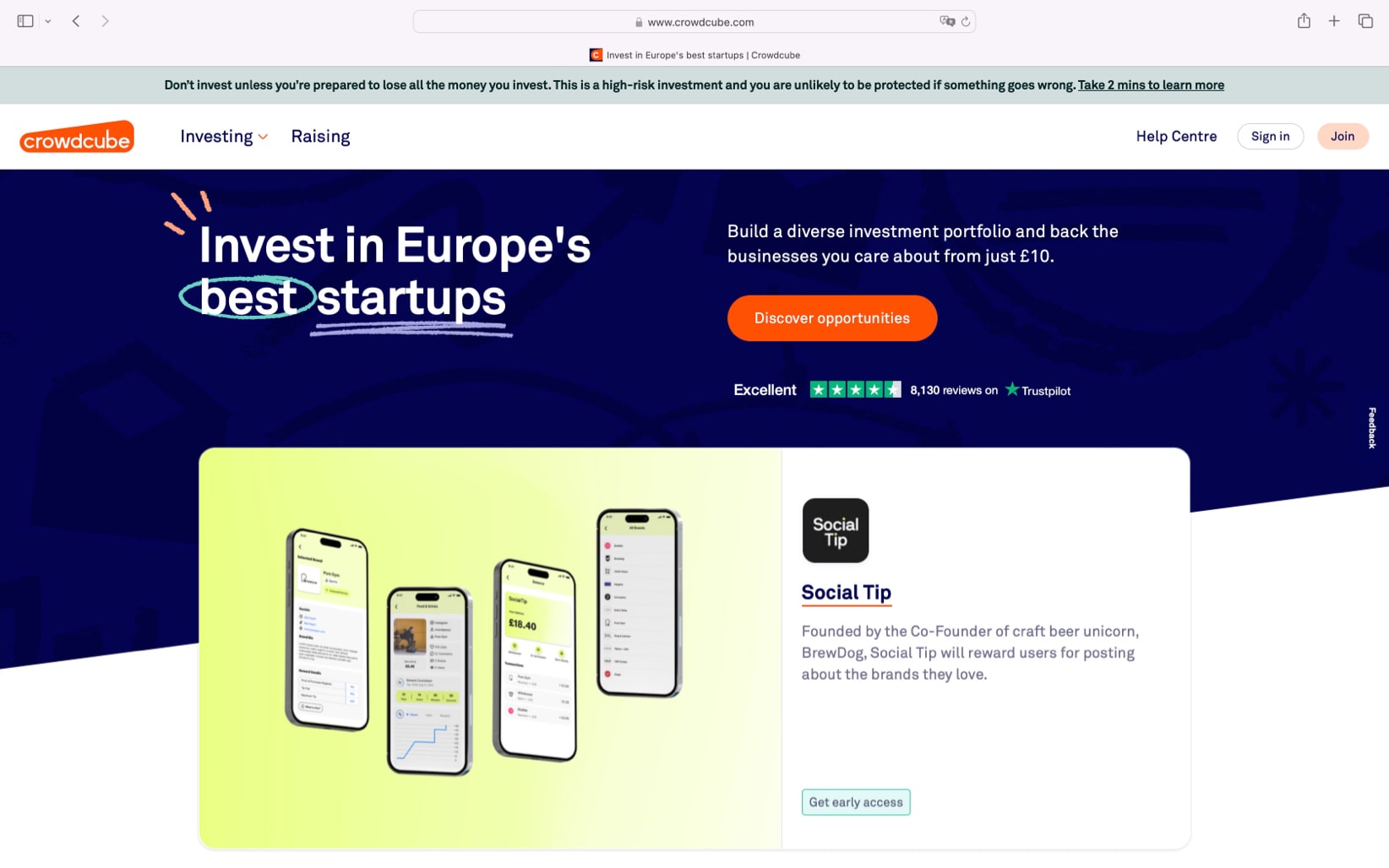 Screenshoot of Crowdcube